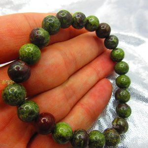 Dragon Bloodstone 8mm Round 7" Stretchy Gemstone Bracelet